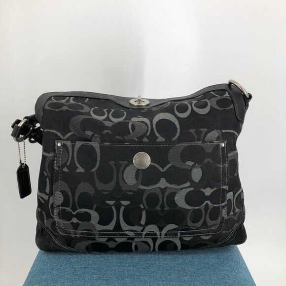 Coach Black Signature  Suede Canvas Turnlock Hobo Purse Shoulder Bag - Picture 16 of 16